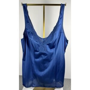 Vassarette Quintessence Blue & Lace Camisole Slip Top Cami Tank SZ 36 Vintage